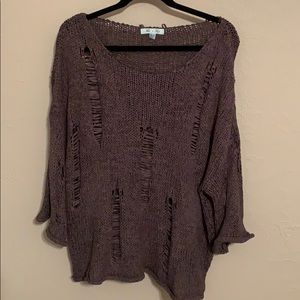 She & Sky Distressed Knit Sweater, L